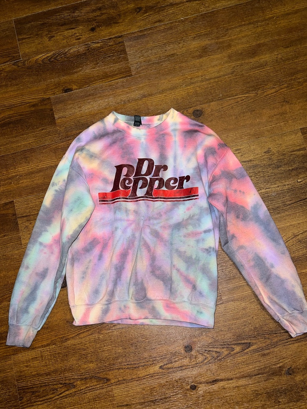 Dr Pepper Pastel Rainbow Tie Dye Graphic Fleece Crewneck Sweatshirt Y2K Size M - Picture 2 of 8